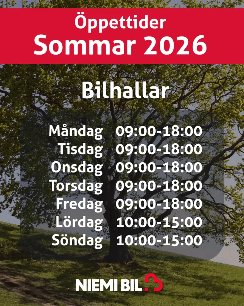oppettider sommar 2026 Sommaren på Niemi Bil